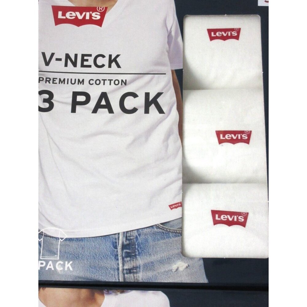 Levi's Men's V-Neck Premium Cotton Classic 3 Pack Tee shirts White NIB - Picture 2 of 5